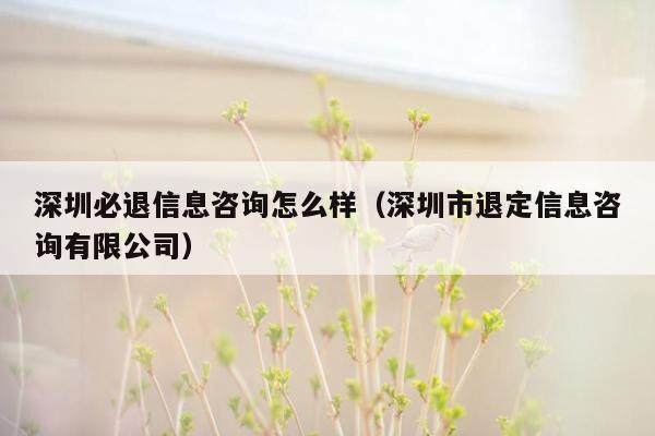 深圳必退信息咨询怎么样（深圳市退定信息咨询有限公司）