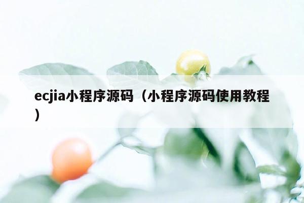 ecjia小程序源码（小程序源码使用教程）