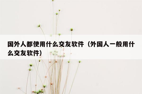 国外人都使用什么交友软件（外国人一般用什么交友软件）