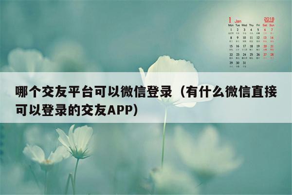 哪个交友平台可以微信登录（有什么微信直接可以登录的交友APP）