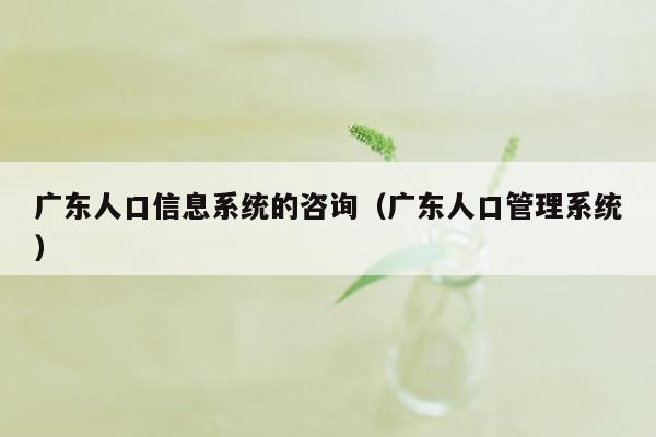 广东人口信息系统的咨询（广东人口管理系统）