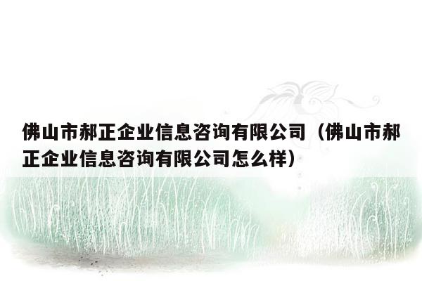 佛山市郝正企业信息咨询有限公司（佛山市郝正企业信息咨询有限公司怎么样）