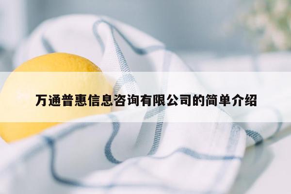 万通普惠信息咨询有限公司的简单介绍