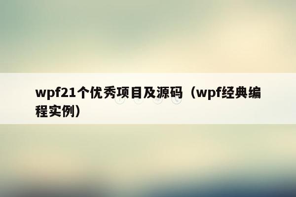 wpf21个优秀项目及源码（wpf经典编程实例）