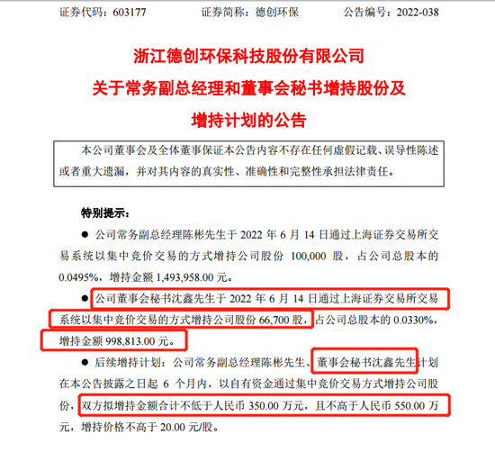 德创环保87年证代升董秘仅8个月 就增持公司股票近百万